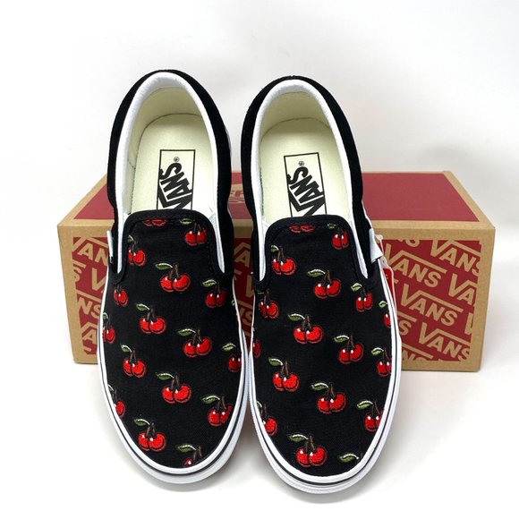 Vans Classic Men's Slip On Shoes Cherries Canvas Black Low Sneakers VN0A4U38L6M - Picture 4 of 10